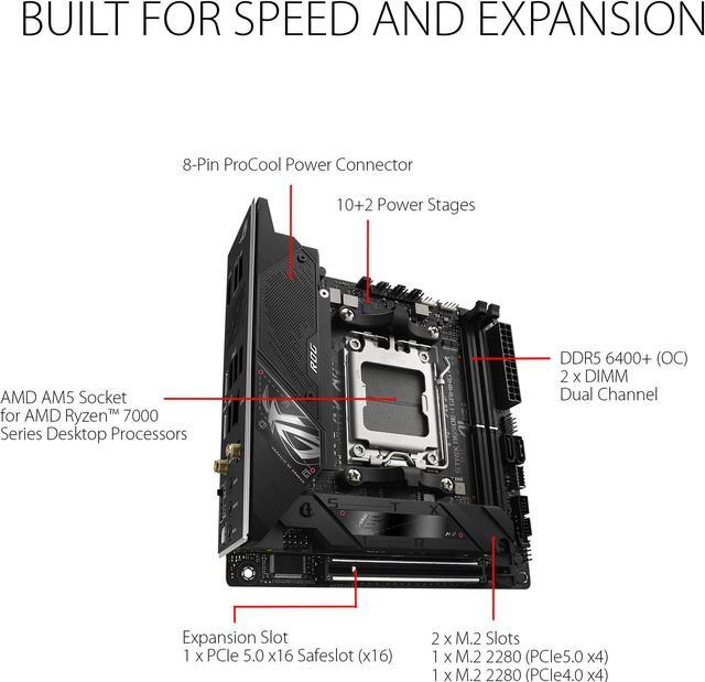 ASUS ROG STRIX B650E-I GAMING WIFI 6E Socket AM5 (LGA 1718) Ryzen 7000  Mini-ITX Gaming Motherboard (PCIe 5.0, DDR5, 10 + 2 Power Stages, two M.2