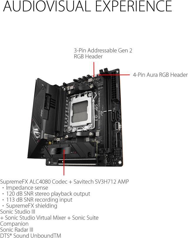 Alt view image 4 of 6 - ASUS ROG Strix B650E-I Gaming WiFi AMD B650 AM5 Ryzen™ Desktop 9000 8000 & 7000 mini-ITX mITX motherboard, 10+2  power stages, DDR5, 2x M.2 slot, PCIe® 5.0, 2.5G LAN, WiFi 6E, USB 3.2 Gen 2x2 Type-C