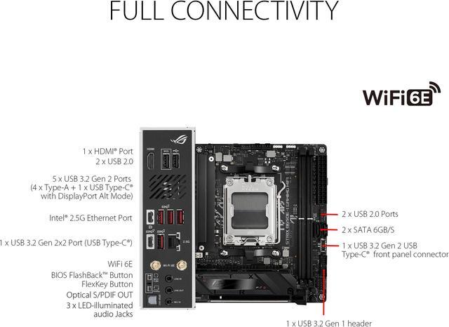 Alt view image 5 of 6 - ASUS ROG Strix B650E-I Gaming WiFi AMD B650 AM5 Ryzen™ Desktop 9000 8000 & 7000 mini-ITX mITX motherboard, 10+2  power stages, DDR5, 2x M.2 slot, PCIe® 5.0, 2.5G LAN, WiFi 6E, USB 3.2 Gen 2x2 Type-C