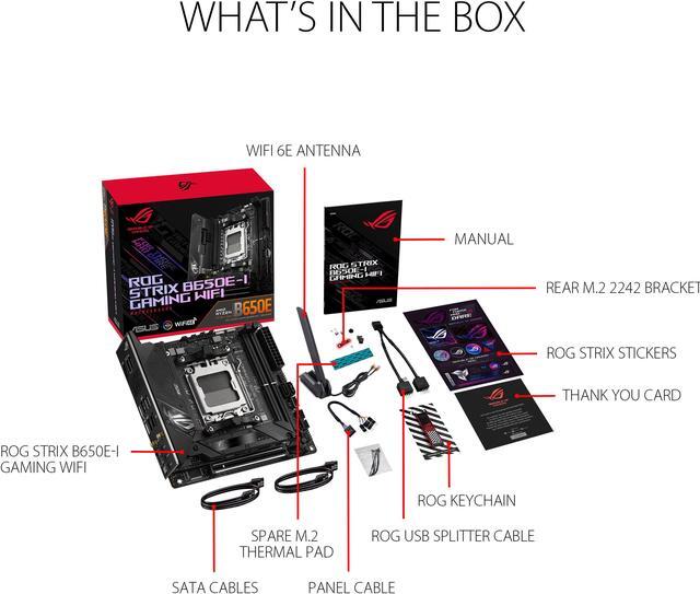 Alt view image 6 of 6 - ASUS ROG Strix B650E-I Gaming WiFi AMD B650 AM5 Ryzen™ Desktop 9000 8000 & 7000 mini-ITX mITX motherboard, 10+2  power stages, DDR5, 2x M.2 slot, PCIe® 5.0, 2.5G LAN, WiFi 6E, USB 3.2 Gen 2x2 Type-C
