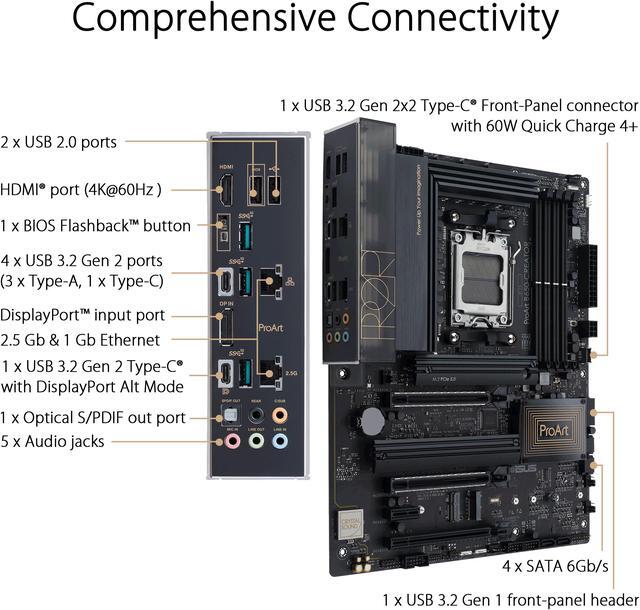 Alt view image 2 of 6 - ASUS ProArt B650-CREATOR AMD B650 AM5 Ryzen™ Desktop 9000 8000 and 7000 ATX motherboard, 12+2 power stages (60A), PCIe® 5.0 ready, DDR5, 2.5Gb & 1Gb LAN, USB-C DisplayPort™, 3x M.2 slot, USB4® support