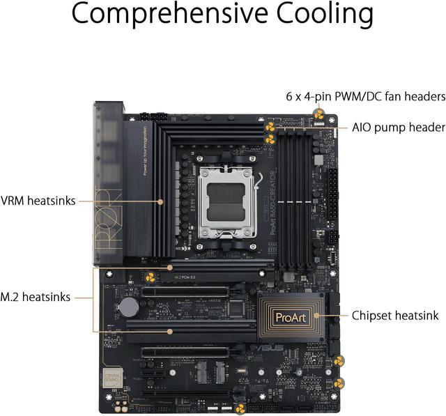 Alt view image 4 of 6 - ASUS ProArt B650-CREATOR AMD B650 AM5 Ryzen™ Desktop 9000 8000 and 7000 ATX motherboard, 12+2 power stages (60A), PCIe® 5.0 ready, DDR5, 2.5Gb & 1Gb LAN, USB-C DisplayPort™, 3x M.2 slot, USB4® support