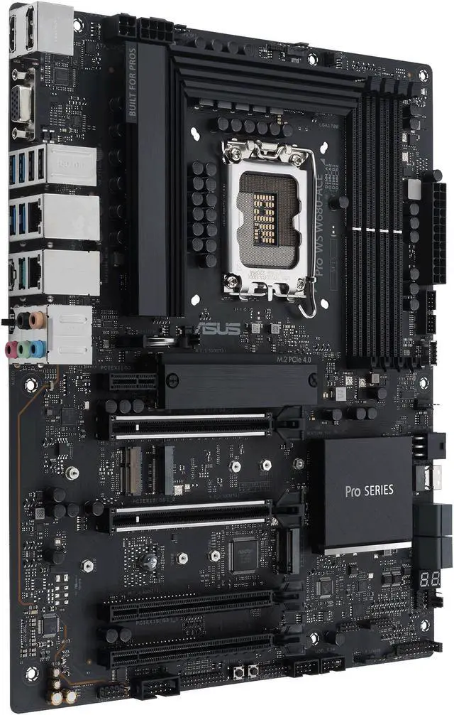 Alt view image 2 of 6 - Pro WS W680-ACE Intel W680 LGA 1700 ATX workstation motherboard, dual PCIe 5.0x16 slot, DDR5, ECC memory and XMP support, dual Intel 2.5 Gb Lan, 3xPCIe 4.0 M.2 slots, USB 3.2 Gen 2x2 front panel connector, SlimSAS(SATA RAID0,1,5,10 Suppoort