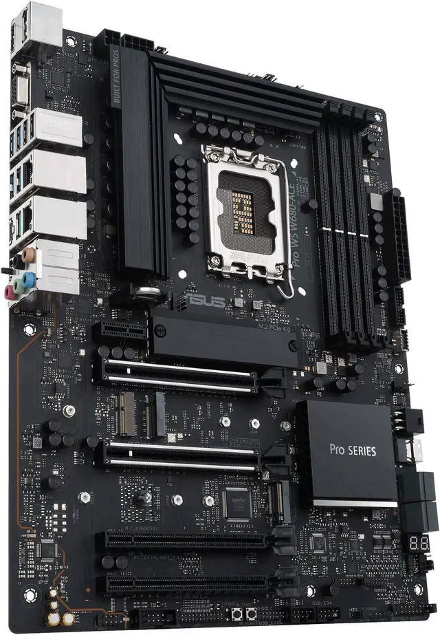 Alt view image 3 of 6 - Pro WS W680-ACE Intel W680 LGA 1700 ATX workstation motherboard, dual PCIe 5.0x16 slot, DDR5, ECC memory and XMP support, dual Intel 2.5 Gb Lan, 3xPCIe 4.0 M.2 slots, USB 3.2 Gen 2x2 front panel connector, SlimSAS(SATA RAID0,1,5,10 Suppoort