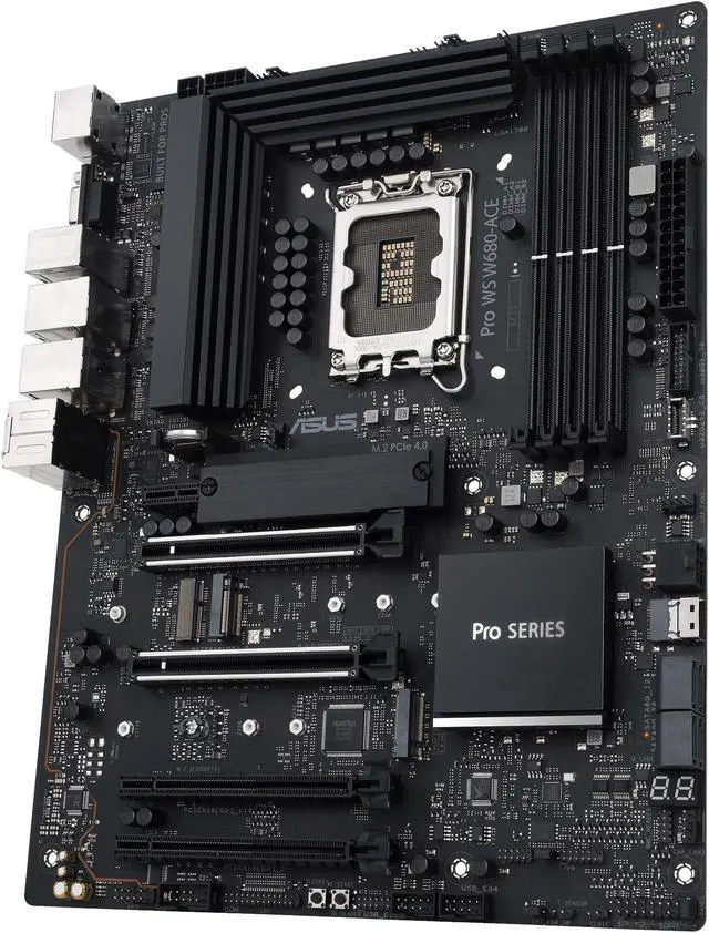 Alt view image 4 of 6 - Pro WS W680-ACE Intel W680 LGA 1700 ATX workstation motherboard, dual PCIe 5.0x16 slot, DDR5, ECC memory and XMP support, dual Intel 2.5 Gb Lan, 3xPCIe 4.0 M.2 slots, USB 3.2 Gen 2x2 front panel connector, SlimSAS(SATA RAID0,1,5,10 Suppoort