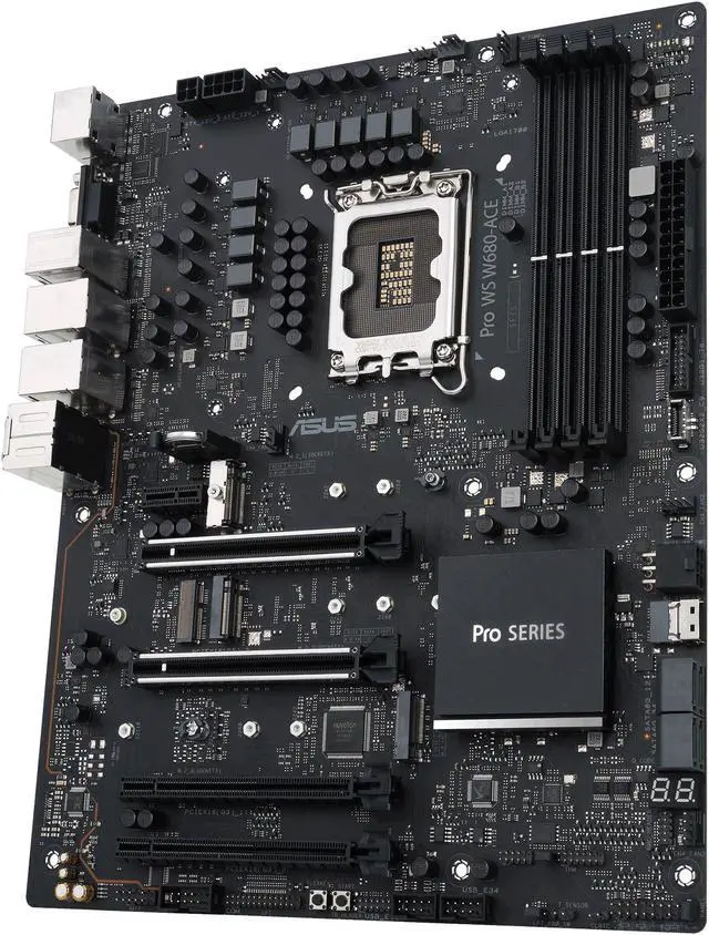 Alt view image 6 of 6 - Pro WS W680-ACE Intel W680 LGA 1700 ATX workstation motherboard, dual PCIe 5.0x16 slot, DDR5, ECC memory and XMP support, dual Intel 2.5 Gb Lan, 3xPCIe 4.0 M.2 slots, USB 3.2 Gen 2x2 front panel connector, SlimSAS(SATA RAID0,1,5,10 Suppoort