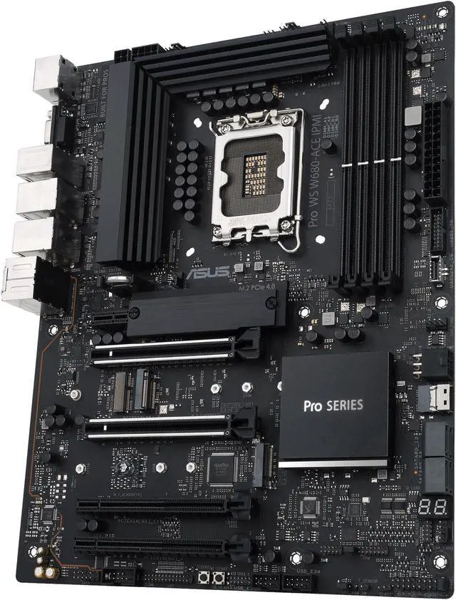Alt view image 4 of 7 - ASUS Pro WS W680-ACE IPMI Intel W680 LGA 1700 ATX workstation motherboard, dual PCIe 5.0x16 slot, DDR5, ECC memory and XMP support, dual Intel 2.5 Gb Lan, 3xPCIe 4.0 M.2 slots, USB 3.2 Gen 2x2 front panel connector, SlimSAS.