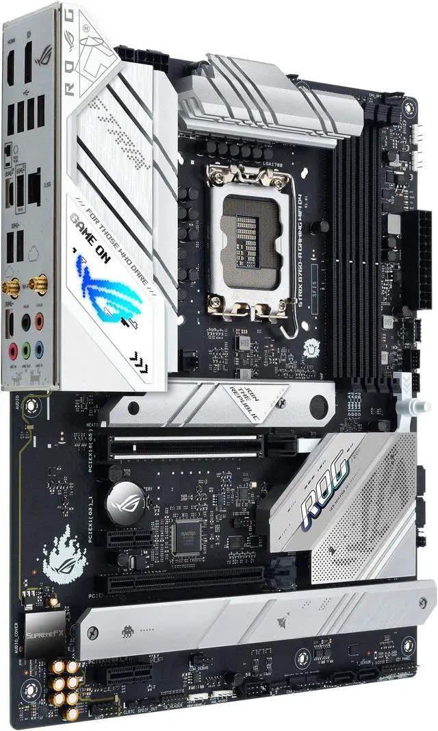 Alt view image 3 of 6 - ASUS ROG Strix B760-A Gaming WiFi D4 Intel B760 (13th and 12th Gen)   LGA 1700 white ATX motherboard, 12 + 1 power stages, DDR4, PCIe 5.0, three M.2 slots, WiFi 6E, USB 3.2 Gen 2x2 Type-C, and Aura Sync RGB