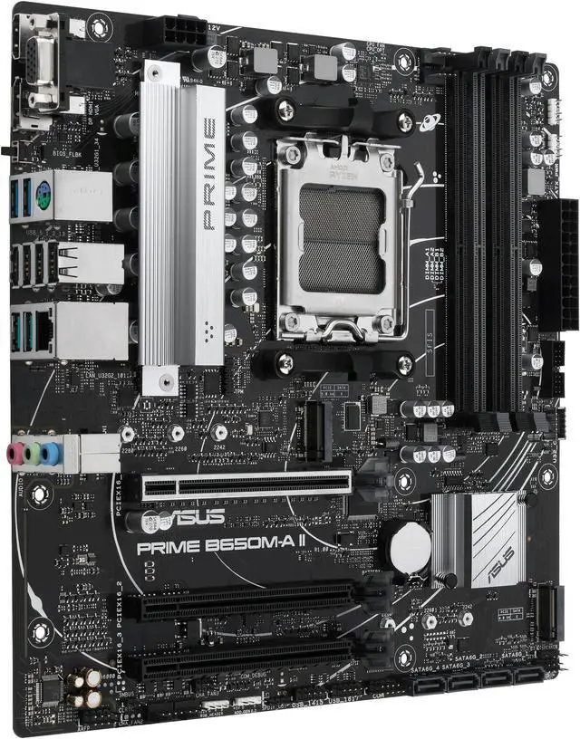 Alt view image 3 of 6 - ASUS PRIME B650M-A II-CSM Micro-ATX commercial motherboard, DDR5 6400+(OC), PCIe 5.0 M.2 support, Realtek 2.5Gb Ethernet, DisplayPort, VGA, HDMI, SATA 6 Gbps, USB 3.2 Gen 2 ports, front USB 3.2 Gen 1 Type-C, BIOS FlashBack, Arua Sync