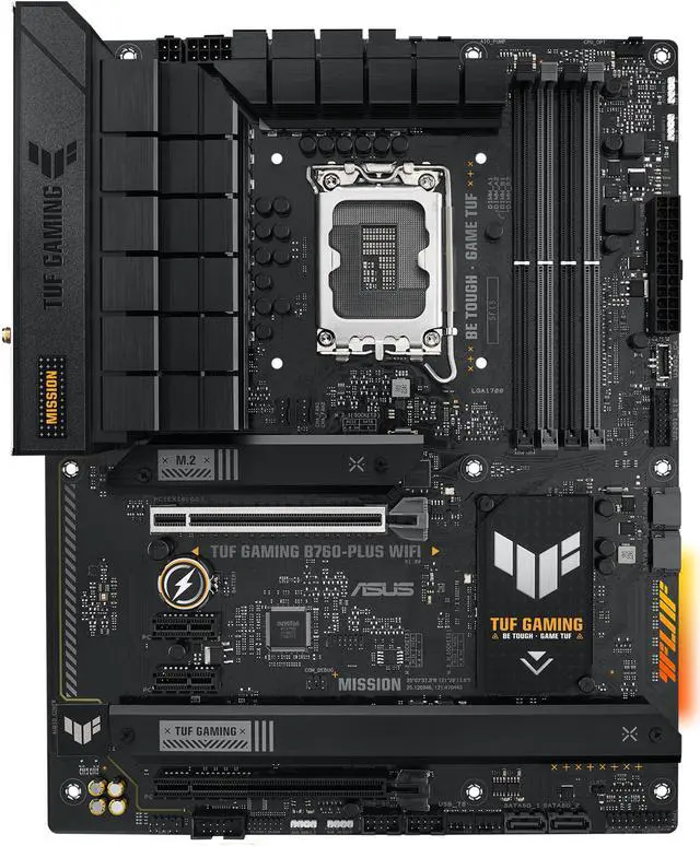 Alt view image 2 of 6 - ASUS TUF GAMING B760-PLUS WIFI Intel B760 (13th and 12th Gen) LGA 1700 ATX motherboard with PCIe 5.0, three PCIe 4.0 M.2 slots, DDR5, Realtek 2.5Gb Ethernet, DisplayPort, HDMI, SATA 6 Gbps, USB 3.2 Gen 2x2 Type-C, front USB 3.2 Gen 2 Type C