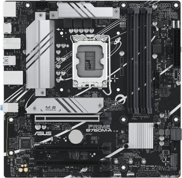 Alt view image 2 of 6 - ASUS PRIME B760M-A Intel B760 (LGA 1700)(13th and 12th Gen) mATX motherboard, PCIe 4.0,DDR5, two M.2 slots, Realtek 2.5Gb Ethernet, DisplayPort, Dual HDMI®, SATA 6 Gbps, rear USB 3.2 Gen 2, front USB 3.2 Gen 1 Type-C, Aura Sync
