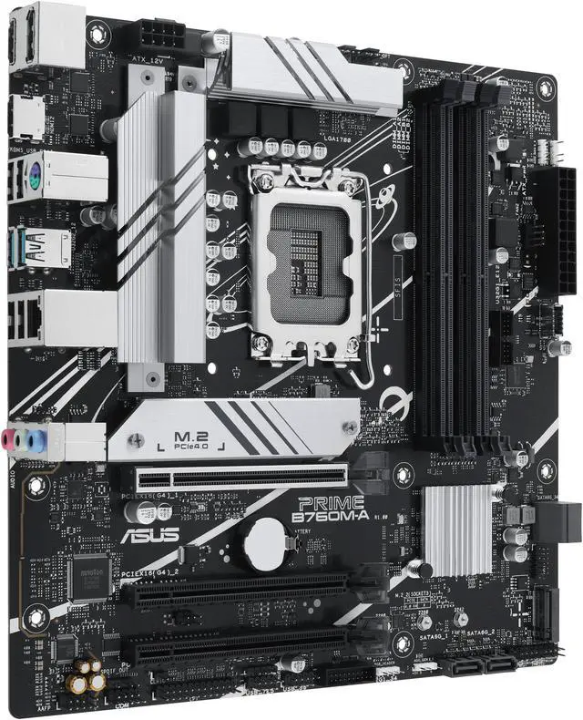 Alt view image 4 of 6 - ASUS PRIME B760M-A Intel B760 (LGA 1700)(13th and 12th Gen) mATX motherboard, PCIe 4.0,DDR5, two M.2 slots, Realtek 2.5Gb Ethernet, DisplayPort, Dual HDMI®, SATA 6 Gbps, rear USB 3.2 Gen 2, front USB 3.2 Gen 1 Type-C, Aura Sync