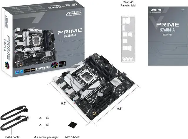 Alt view image 6 of 6 - ASUS PRIME B760M-A Intel B760 (LGA 1700)(13th and 12th Gen) mATX motherboard, PCIe 4.0,DDR5, two M.2 slots, Realtek 2.5Gb Ethernet, DisplayPort, Dual HDMI®, SATA 6 Gbps, rear USB 3.2 Gen 2, front USB 3.2 Gen 1 Type-C, Aura Sync