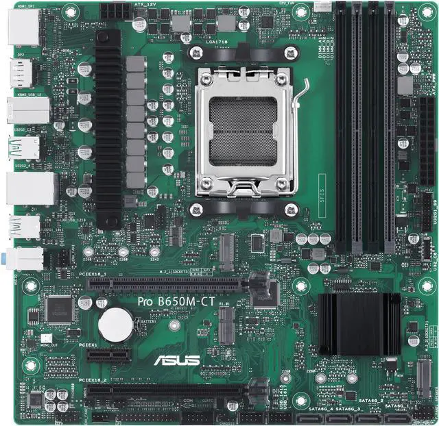 Alt view image 2 of 7 - ASUS Pro B650M-CT-CSM AMD B650(Ryzen 7000) Micro-ATX Commercial motherboard(DDR5,2xM.2 slots, PCIe 5.0 M.2 slot, USB 3.2 Gen 2 ports, front USB 3.2 Gen 1 Type-C, TPM IC onboard, M.2 Key E slot, Q-LED Core, Mono-out header (with Amp IC),