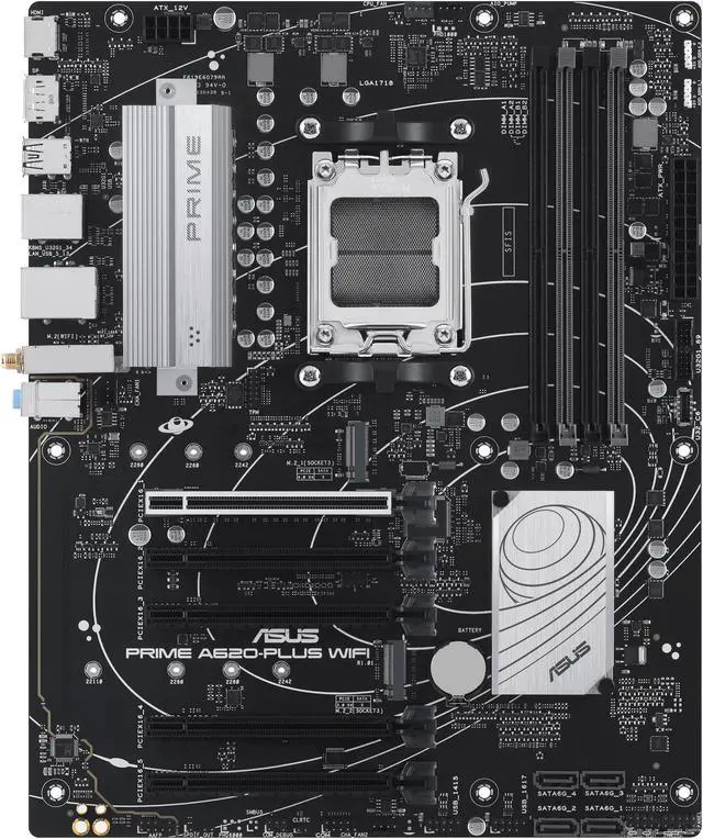 Alt view image 2 of 6 - ASUS PRIME A620-PLUS WIFI Socket AM5 (LGA 1718) Ryzen 7000 gaming motherboard(DDR5, PCIe 4.0, Dual M.2 slots, DisplayPort/HDMI™, Wi-Fi 5,Rear & Front USB 3.2 Gen 1 Type-C®, SATA 6 Gbps, Two-Way AI Noise Cancelation, Aura Sync)