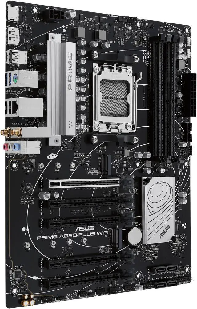 Alt view image 3 of 6 - ASUS PRIME A620-PLUS WIFI Socket AM5 (LGA 1718) Ryzen 7000 gaming motherboard(DDR5, PCIe 4.0, Dual M.2 slots, DisplayPort/HDMI™, Wi-Fi 5,Rear & Front USB 3.2 Gen 1 Type-C®, SATA 6 Gbps, Two-Way AI Noise Cancelation, Aura Sync)