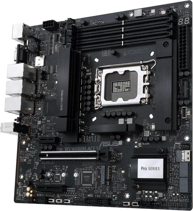 Alt view image 2 of 7 - Pro WS W680M-ACE SE Intel LGA 1700 mATX BMC AST2600 onboard workstation motherboard, PCIe 5.0x16 slot, DDR5, ECC memory and XMP support, dual Intel 2.5 Gb Lan, 2xPCIe 4.0 M.2 slots,USB 3.2 Gen 2x2 front panel connector,SlimSAS(SATA RAID)