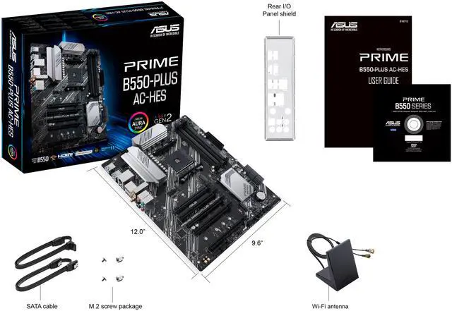 Alt view image 9 of 9 - ASUS Prime B550-PLUS AC-HES AMD AM4 (Ryzen 5000/4000G/3000) ATX Motherboard (PCIe 4.0, WiFi 5, Dual M.2, 1Gb LAN, USB 3.2 Gen 2 Type-C, HDMI/DP, Aura Sync ARGB)