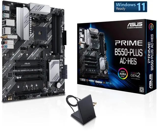 Main image of ASUS Prime B550-PLUS AC-HES AMD AM4 (Ryzen 5000/4000G/3000) ATX Motherboard (PCIe 4.0, WiFi 5, Dual M.2, 1Gb LAN, USB 3.2 Gen 2 Type-C, HDMI/DP, Aura Sync ARGB)