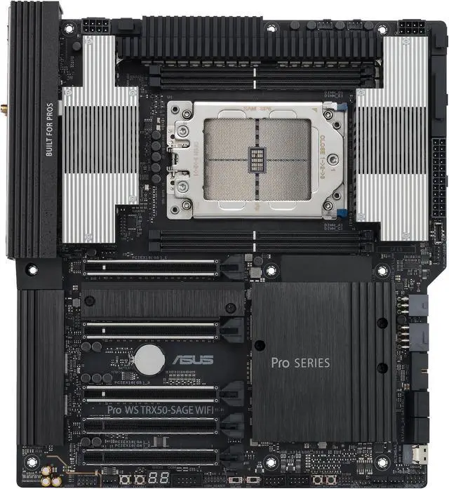 Alt view image 2 of 11 - ASUS Pro WS TRX50-SAGE WIFI CEB Workstation motherboard, AMD Ryzen™ Threadripper™ PRO 7000 WX-Series Processors,ECC R-DIMM DDR5, 36 power-stage, WiFi 7,PCIe 5.0 x 16, PCIe 5.0 M.2, 10 Gb and 2.5 Gb LAN, multi-GPU support.