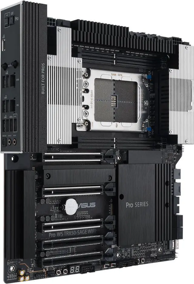 Alt view image 3 of 11 - ASUS Pro WS TRX50-SAGE WIFI CEB Workstation motherboard, AMD Ryzen™ Threadripper™ PRO 7000 WX-Series Processors,ECC R-DIMM DDR5, 36 power-stage, WiFi 7,PCIe 5.0 x 16, PCIe 5.0 M.2, 10 Gb and 2.5 Gb LAN, multi-GPU support.