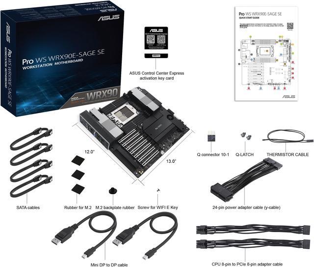 Alt view image 10 of 10 - ASUS Pro WS WRX90E-SAGE SE EEB Workstation motherboard, AMD Ryzen™ Threadripper™ PRO 7000 WX-Series Processors, ECC R-DIMM DDR5, 32 power-stage,7xPCIe 5.0 x 16, PCIe 5.0 M.2, 10 Gb and 2.5 Gb LAN