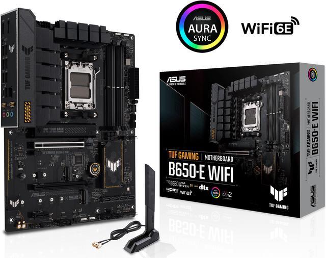 Main image of ASUS TUF GAMING B650-E WIFI AMD B650 AM5 ATX motherboard, DDR5, 8+2 teamed power stages, PCIe 5.0, a PCIe 5.0 M.2 slot, Realtek 2.5 Gb Ethernet, Wi-Fi 6E, HDMI, DisplayPort, front USB 20Gbps Type-C