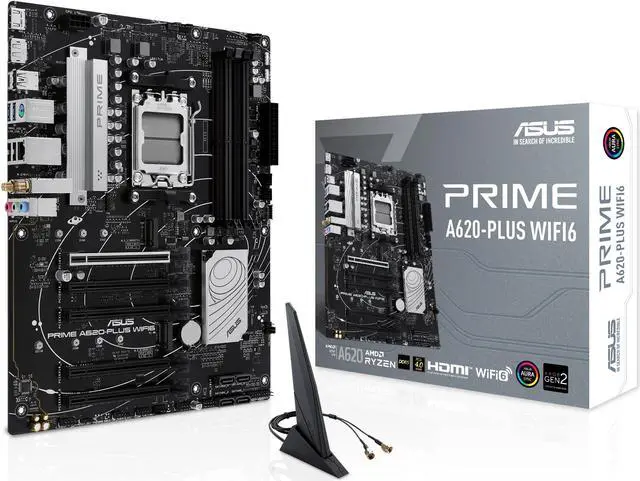 Alt view image 2 of 6 - PRIME A620-PLUS WIFI6 AMD A620 AM5 ATX motherboard, DDR5, PCIe 4.0 support, dual M.2 slots, WiFi 6, DisplayPort/HDMI™, Rear & Front USB 5Gbps Type-C®, SATA 6 Gbps, Two-Way AI Noise Cancelation, Aura Sync
