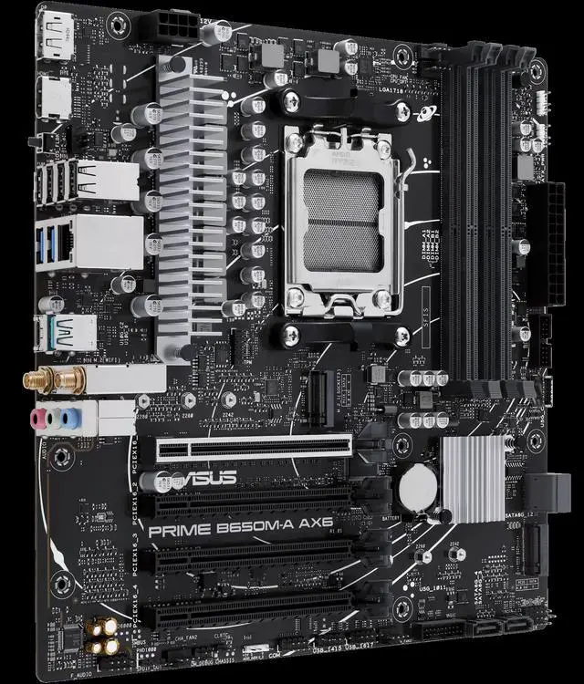 Alt view image 2 of 6 - ASUS Prime B650M-A AX6 AMD B650 (Ryzen AM5) mATX Motherboard (DDR5, PCIe 5.0 M.2, Triple M.2, WiFi 6, USB 10Gbps Type-C, DP/HDMI, BIOS FlashBack, Aura Sync)