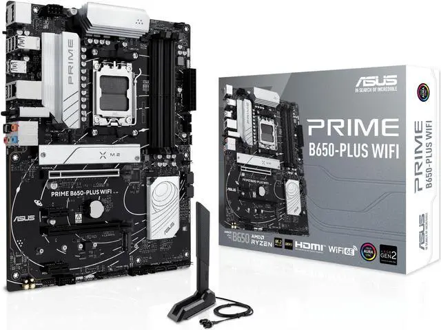 Alt view image 2 of 10 - ASUS PRIME B650-PLUS WIFI AMD B650 AM5 Ryzen™ Desktop 9000 8000 & 7000 ATX motherboard, DDR5, PCIe 5.0 M.2, 2.5Gb LAN, WIFI 6E, HDMI™, SATA 6 Gbps, USB Type-C®, BIOS FlashBack™, Thunderbolt™ 4 Header