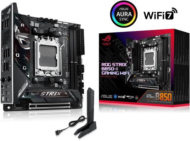 Main image of ASUS ROG STRIX B850-I GAMING WIFI AMD AM5 B850 Mini-ITX mITX motherboard 10+2+1 stages, DDR5 , 2.5G LAN, WiFi 7, 2x M.2, PCIe 5.0 x16, USB 20Gbps Type-C, AI Overclocking, AI Networking II, Aura Sync