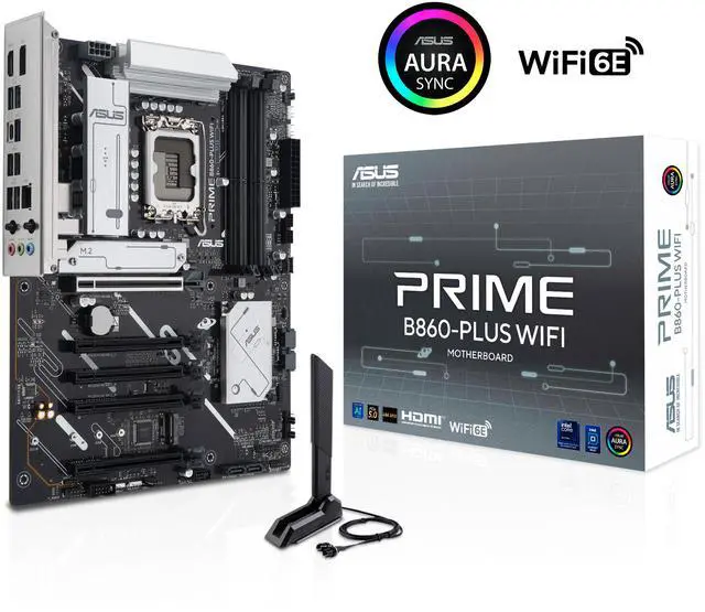 Main image of ASUS PRIME B860-PLUS WIFI B860 LGA 1851 ATX motherboard, Intel Core Ultra Series 2 Ready, Advanced AI PC-ready, 8+1+1+1 stages, DDR5, PCIe 5.0, HDMI, USB 20Gbps Type-C, 2 x M.2, WiFi 6E, 2.5Gb LAN