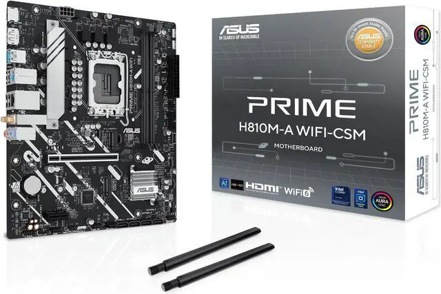 Alt view image 9 of 9 - ASUS PRIME H810M-A WIFI-CSM Intel H810 LGA 1851 mATX motherboard, 6+1+1+1 Discrete MOS, DDR5, PCIe 4.0, 2x M.2, Intel 1Gb Ethernet, Wi-Fi 6, DisplayPort, HDMI, USB 10Gbps, front USB 5Gbps Type-C
