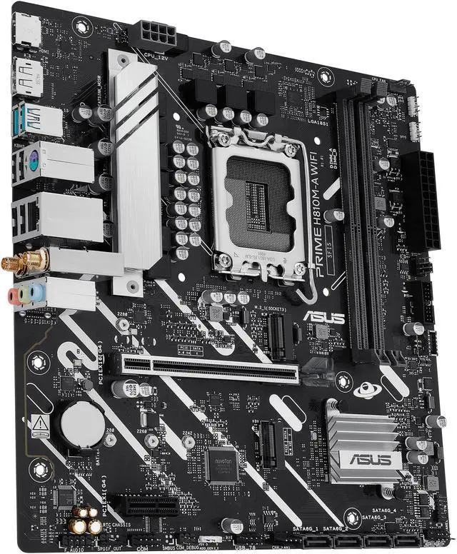 Alt view image 3 of 9 - ASUS PRIME H810M-A WIFI-CSM Intel H810 LGA 1851 mATX motherboard, 6+1+1+1 Discrete MOS, DDR5, PCIe 4.0, 2x M.2, Intel 1Gb Ethernet, Wi-Fi 6, DisplayPort, HDMI, USB 10Gbps, front USB 5Gbps Type-C