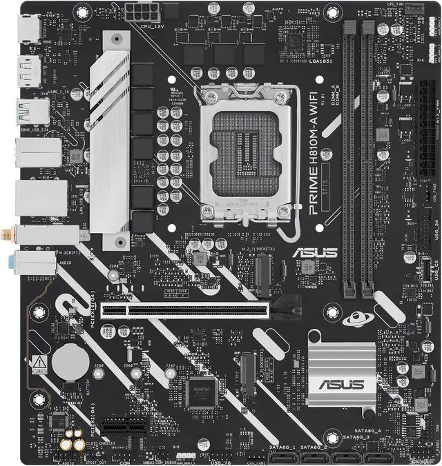 Alt view image 4 of 9 - ASUS PRIME H810M-A WIFI-CSM Intel H810 LGA 1851 mATX motherboard, 6+1+1+1 Discrete MOS, DDR5, PCIe 4.0, 2x M.2, Intel 1Gb Ethernet, Wi-Fi 6, DisplayPort, HDMI, USB 10Gbps, front USB 5Gbps Type-C