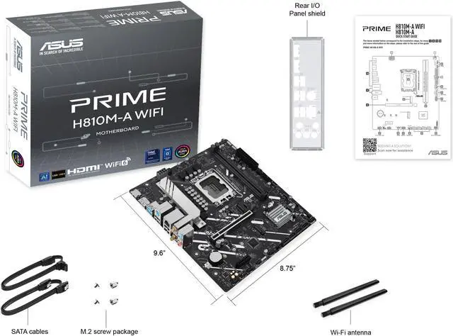 Alt view image 7 of 9 - ASUS PRIME H810M-A WIFI-CSM Intel H810 LGA 1851 mATX motherboard, 6+1+1+1 Discrete MOS, DDR5, PCIe 4.0, 2x M.2, Intel 1Gb Ethernet, Wi-Fi 6, DisplayPort, HDMI, USB 10Gbps, front USB 5Gbps Type-C