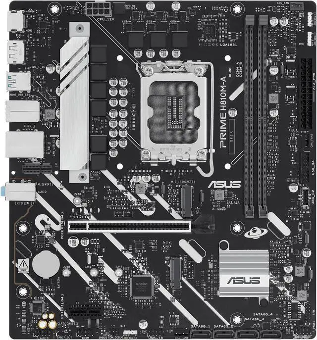 Alt view image 4 of 8 - ASUS PRIME H810M-A-CSM Intel H810 LGA 1851 mATX motherboard, 6+1+1+1 Discrete MOS, DDR5, PCIe 4.0, 2xM.2 slots, Intel 1Gb Ethernet, DisplayPort, HDMI, USB 10Gbps, front USB 5Gbps Type-C
