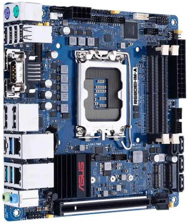 Main image of ASUS mini-ITX motherboard LGA1700 Socket for 12th/13th/14th Generation Processors, 2 x DDR5 SO-DIMM slots, PCIe Gen 5.0, DP, HDMI, USB 3.2 Gen2, 6 x COM