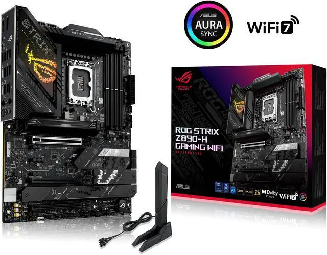 Main image of ASUS ROG STRIX Z890-H GAMING WIFI Z890 LGA 1851 ATX motherboard, Intel Core Ultra Series 2 Ready, Advanced AI PC-ready, 16+2+1+2 stages, DDR5, 5Gb LAN, WiFi 7, 4x M.2, PCIe 5.0, USB Type-C, AI OC