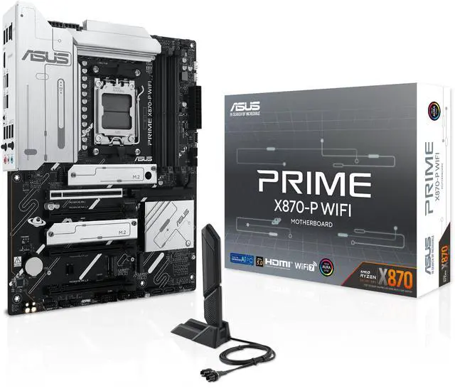 Main image of ASUS Prime X870-P WiFi AMD X870 (Ryzen AM5) ATX Motherboard (DDR5, PCIe 5.0, 4x M.2, WiFi 7, 2.5Gb LAN, Dual USB4 40Gbps Type-C, BIOS FlashBack, Aura Sync)
