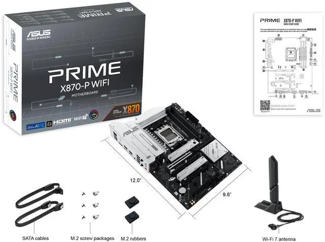 Alt view image 10 of 10 - ASUS Prime X870-P WiFi AMD X870 (Ryzen AM5) ATX Motherboard (DDR5, PCIe 5.0, 4x M.2, WiFi 7, 2.5Gb LAN, Dual USB4 40Gbps Type-C, BIOS FlashBack, Aura Sync)