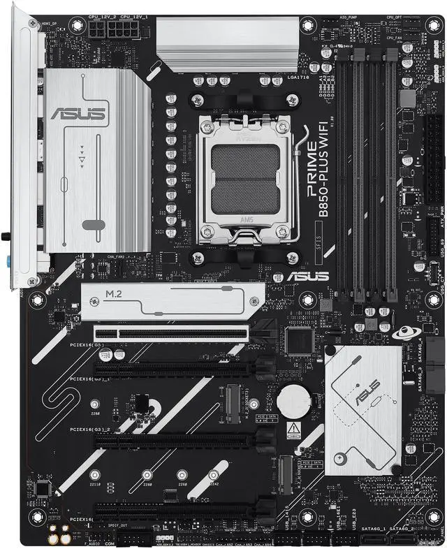 Alt view image 2 of 8 - ASUS Prime B850-PLUS WIFI-GSI AMD B850 (Ryzen AM5) ATX Motherboard (DDR5, PCIe 5.0, 3x M.2, WiFi 6E, 2.5Gb LAN, USB 10Gbps Type-C, BIOS FlashBack, Aura Sync)