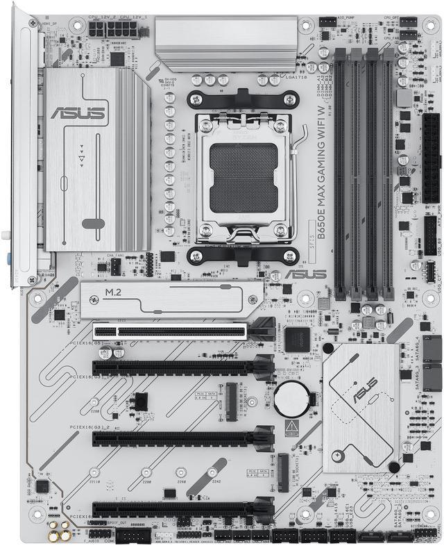 Alt view image 2 of 11 - ASUS B650E MAX GAMING WIFI W - AMD B650 AM5 ATX Motherboard, White PCB, DDR5, PCIe 5.0, 3x M.2, Wi-Fi 6E, 2.5Gb LAN, USB 10Gbps Type-C, DisplayPort, HDMI, BIOS FlashBack, Aura Sync, Advanced AI PC