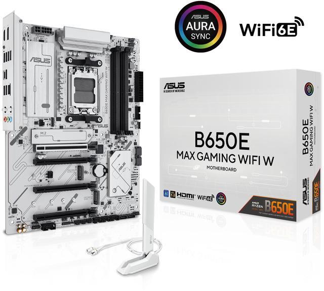 Alt view image 3 of 11 - ASUS B650E MAX GAMING WIFI W - AMD B650 AM5 ATX Motherboard, White PCB, DDR5, PCIe 5.0, 3x M.2, Wi-Fi 6E, 2.5Gb LAN, USB 10Gbps Type-C, DisplayPort, HDMI, BIOS FlashBack, Aura Sync, Advanced AI PC