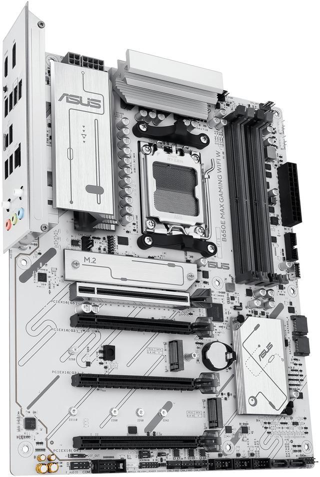 Alt view image 5 of 11 - ASUS B650E MAX GAMING WIFI W - AMD B650 AM5 ATX Motherboard, White PCB, DDR5, PCIe 5.0, 3x M.2, Wi-Fi 6E, 2.5Gb LAN, USB 10Gbps Type-C, DisplayPort, HDMI, BIOS FlashBack, Aura Sync, Advanced AI PC
