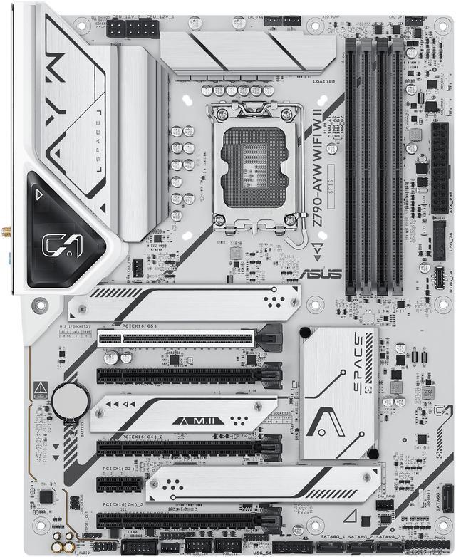 Alt view image 2 of 8 - ASUS Z790-AYW WIFI W II Intel Z790 (LGA 1700) ATX motherboard with PCIe 5.0, three M.2 slots, 12+1 DrMOS, DDR5, WIFI 6, Realtek 2.5Gb LAN, HDMI, rear USB 10Gbps Type-C and Type-A, front USB 10Gbps Type-C, Thunderbolt (USB4), Aura Sync