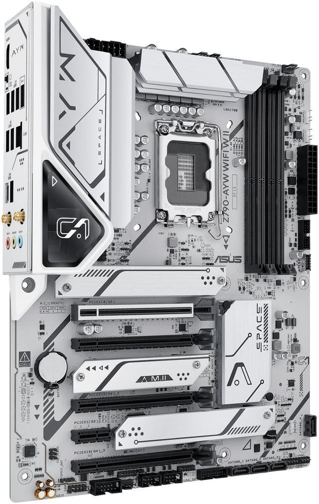 Alt view image 3 of 8 - ASUS Z790-AYW WIFI W II Intel Z790 (LGA 1700) ATX motherboard with PCIe 5.0, three M.2 slots, 12+1 DrMOS, DDR5, WIFI 6, Realtek 2.5Gb LAN, HDMI, rear USB 10Gbps Type-C and Type-A, front USB 10Gbps Type-C, Thunderbolt (USB4), Aura Sync