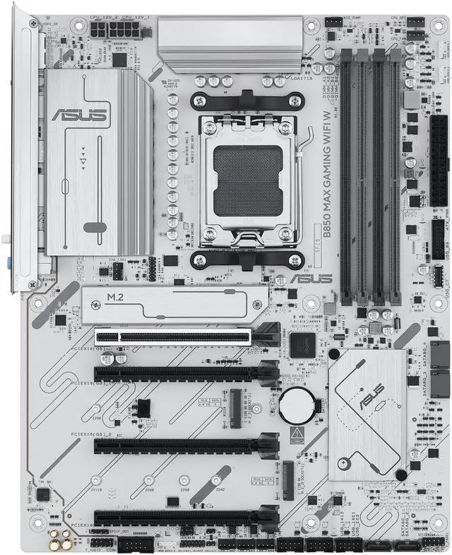Alt view image 2 of 11 - ASUS B850 MAX GAMING WIFI W - AMD AM5 ATX Motherboard, White PCB, DDR5, PCIe 5.0 Ready, 3x M.2, Wi-Fi 6E, 2.5Gb LAN, USB 10Gbps Type-C, DisplayPort, HDMI, BIOS FlashBack, Aura Sync, ASUS AI Advisor