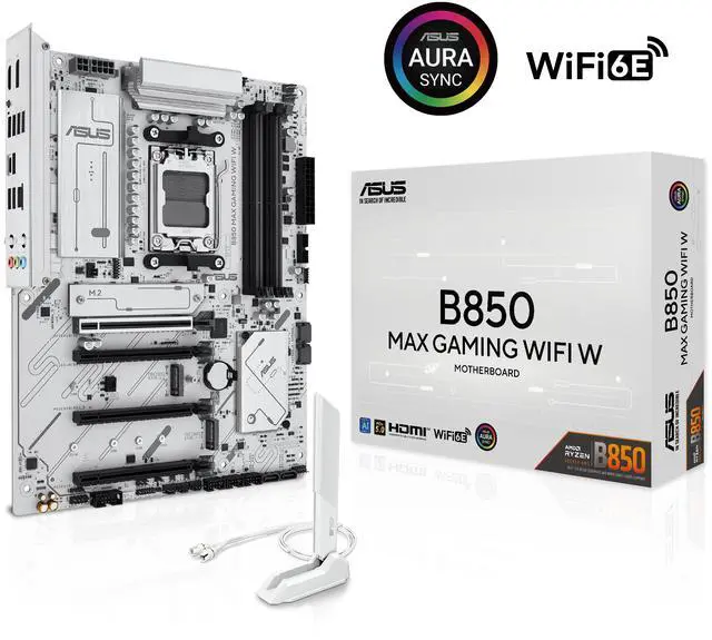 Alt view image 3 of 11 - ASUS B850 MAX GAMING WIFI W - AMD AM5 ATX Motherboard, White PCB, DDR5, PCIe 5.0 Ready, 3x M.2, Wi-Fi 6E, 2.5Gb LAN, USB 10Gbps Type-C, DisplayPort, HDMI, BIOS FlashBack, Aura Sync, ASUS AI Advisor