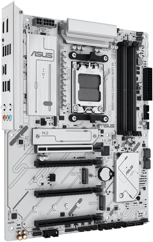 Alt view image 4 of 11 - ASUS B850 MAX GAMING WIFI W - AMD AM5 ATX Motherboard, White PCB, DDR5, PCIe 5.0 Ready, 3x M.2, Wi-Fi 6E, 2.5Gb LAN, USB 10Gbps Type-C, DisplayPort, HDMI, BIOS FlashBack, Aura Sync, ASUS AI Advisor